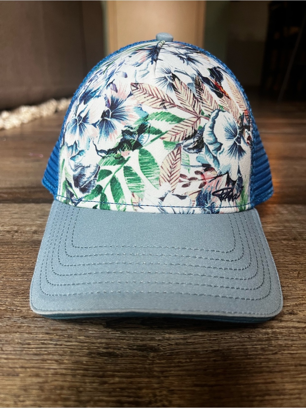 Prana Blue Floral Mesh Trucker Hat
